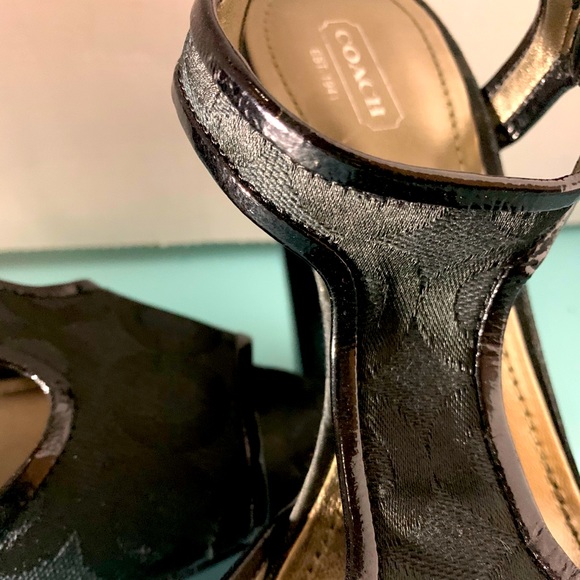 COACH BLACK MONOGRAM PLATFORM HEELS - Picture 10 of 16